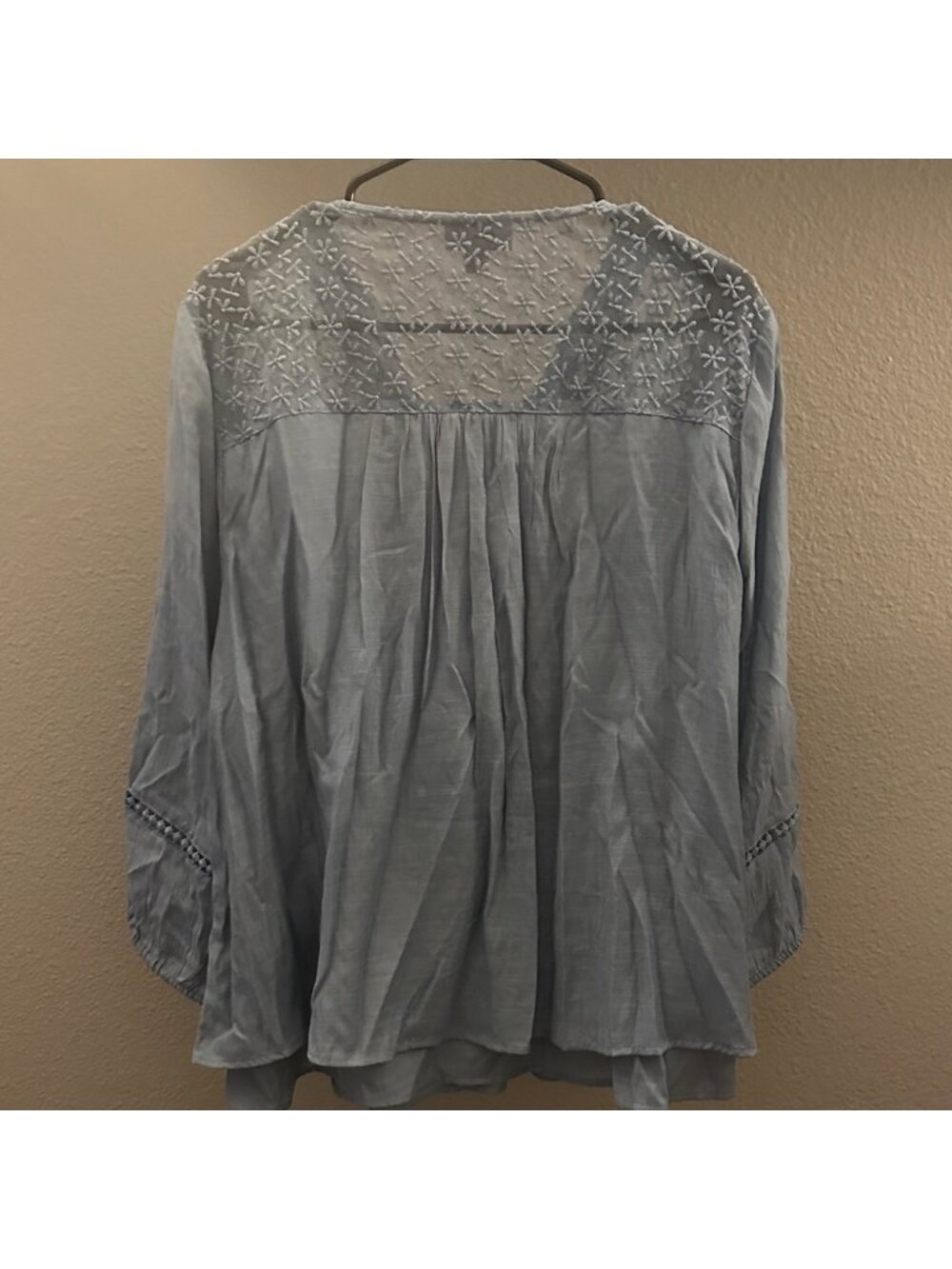 Women's Light Blue Lace Detail Blouse - Picture 4 of 4
